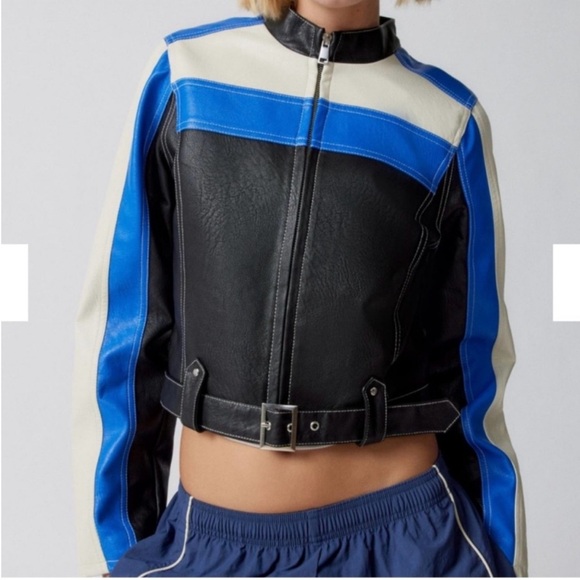 Urban Outfitters Black and Blue Leather Jacket - Picture 1 of 4